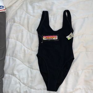 VINTAGE: Cherry Tropix Black High Cut Swimsuit